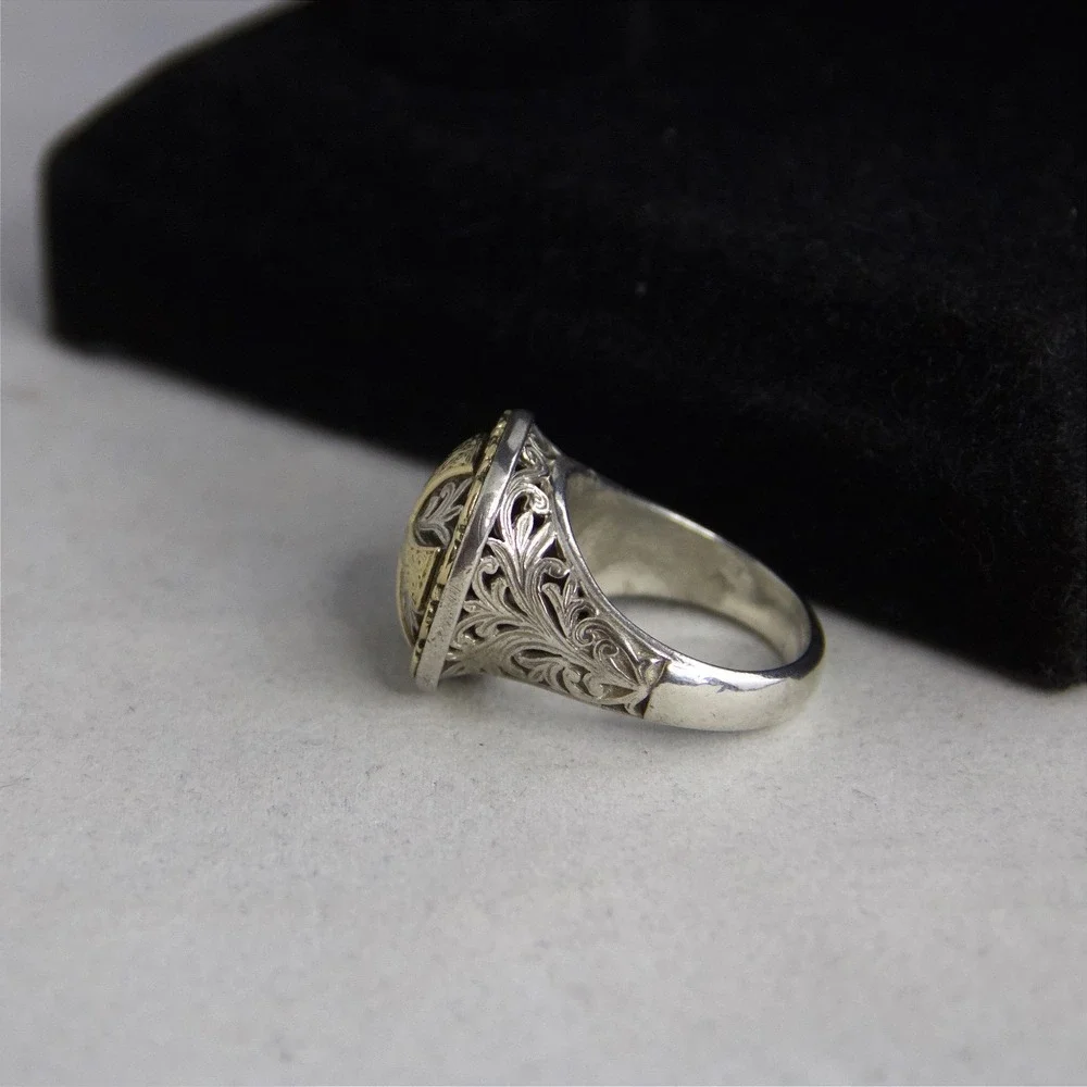 Konstantino Sterling Silver 18k Gold Maltese Cross Filigree Ring Size 12.5